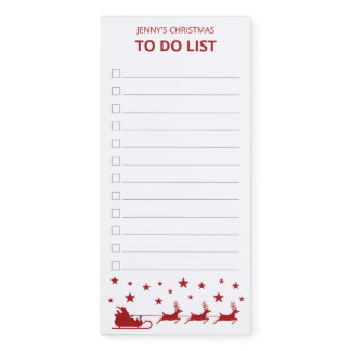 Red Santa Sleigh &amp; Reindeers Christmas To Do List Magnetic Notepad