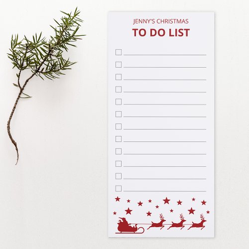 Red Santa Sleigh  Reindeers Christmas To Do List Magnetic Notepad
