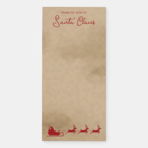 Red Santa Sleigh & Text - Faux Old Worn Paper Look Magnetic Notepad