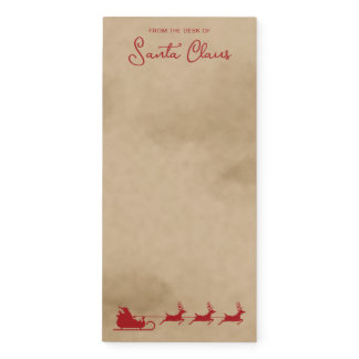 Red Santa Sleigh &amp; Text - Faux Old Worn Paper Look Magnetic Notepad