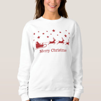Red Santa Sleigh With Deer &amp; Merry Christmas Text Sweatshirt