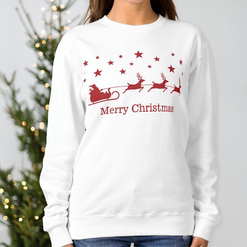 Red Santa Sleigh With Deer  Merry Christmas Text Sweatshirt