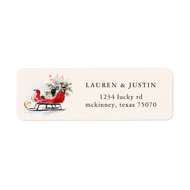 Red Santa Sleighs Return Address Label (Front)