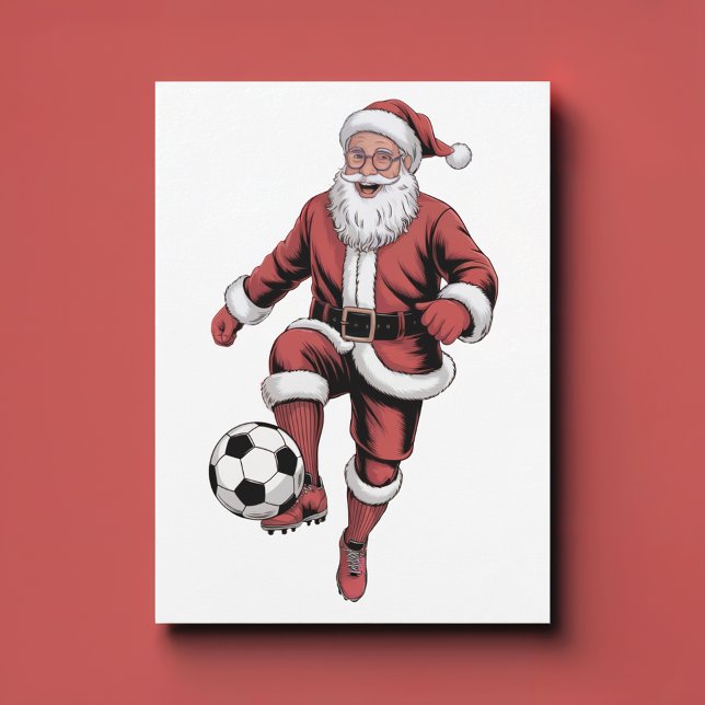 Red Santa Soccer Player Fun Christmas Holiday Card (Creator Uploaded)