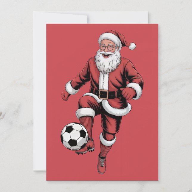 Red Santa Soccer Player Fun Christmas Holiday Card (Front)