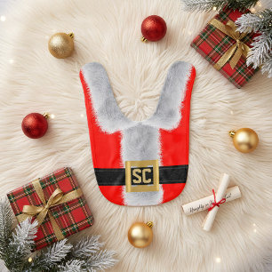 Red Santa Suit Christmas Holiday Monogram Baby Bib