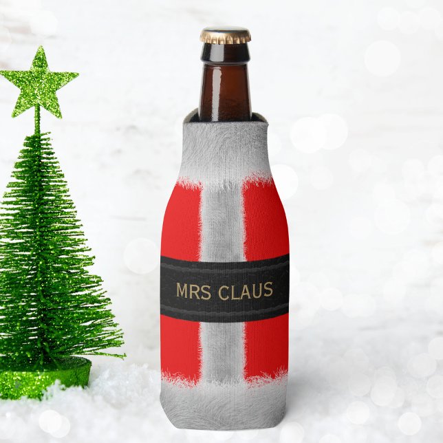 Red Santa Suit Mrs Claus Christmas Bottle Cooler (Are you most likely to be Mrs Claus? Here's your bottle cooler. Just add your name)