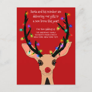 Red Santa Van Reindeer Dog Snow Christmas Moving Announcement Postcard