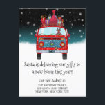 Red Santa Van Reindeer Dog Snow Christmas Moving Announcement Postcard<br><div class="desc">This cute and festive Christmas moving announcement card is the perfect way to let your friends, family, and colleagues know that you have changed your address this winter season. It features a hand-drawn and hand-painted watercolor red and blue 70's Santa Claus van with a puppy dog reindeer driver and packed...</div>