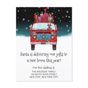 Red Santa Van Reindeer Dog Snow Christmas Moving Announcement Postcard