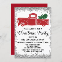 Red Santa Xmas Tree Holiday Christmas Party Silver Invitation