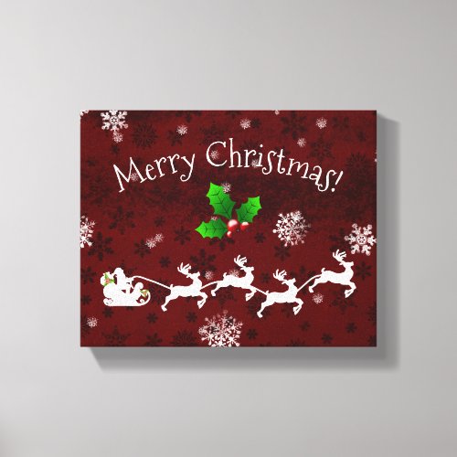 Red Santas Sleigh and Reindeer Canvas Print