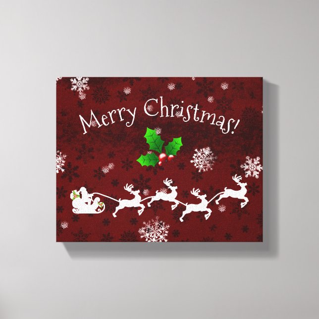 Red Santa's Sleigh and Reindeer Canvas Print (Front)