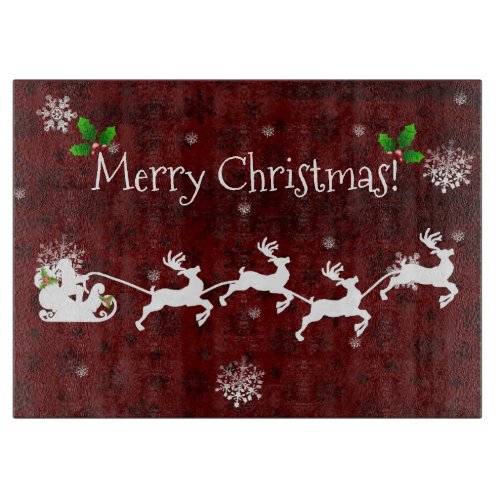 Red Santas Sleigh and Reindeer Cutting Board