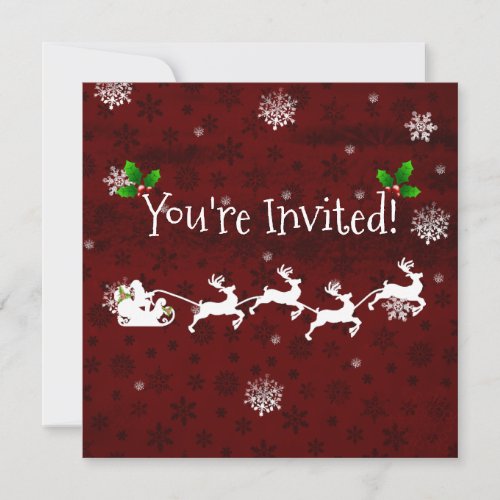 Red Santas Sleigh and Reindeer Invitation
