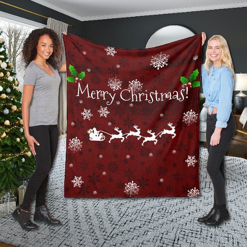 Red Santas Sleigh and Reindeer Throw Blanket