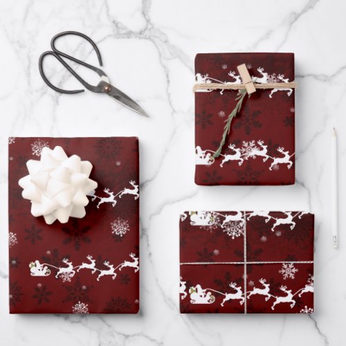 Red Santas Sleigh and Reindeer Wrapping Paper