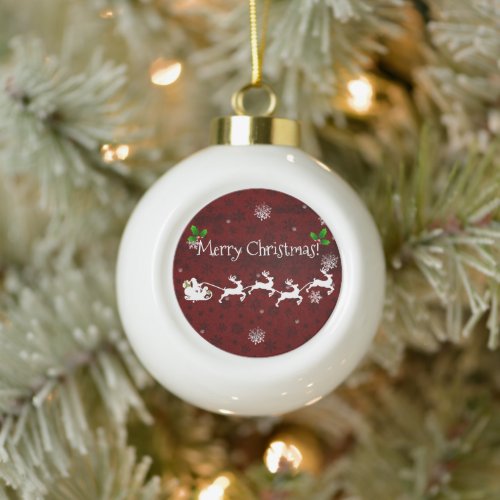 Red Santas Sleigh  Reindeer Ornament