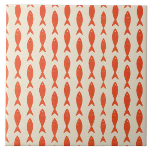 Red Sardines Fish Summer Ceramic Tile