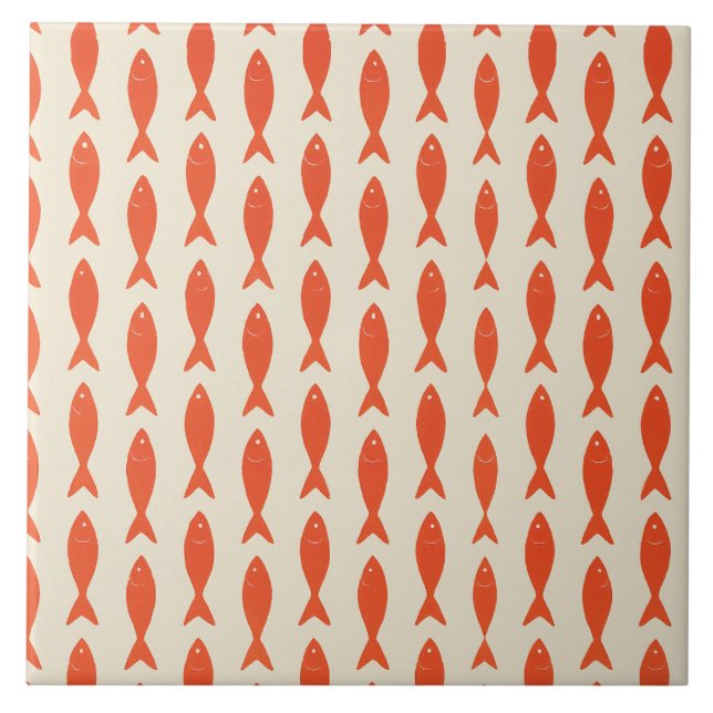 Red Sardines Fish Summer Ceramic Tile (Front)