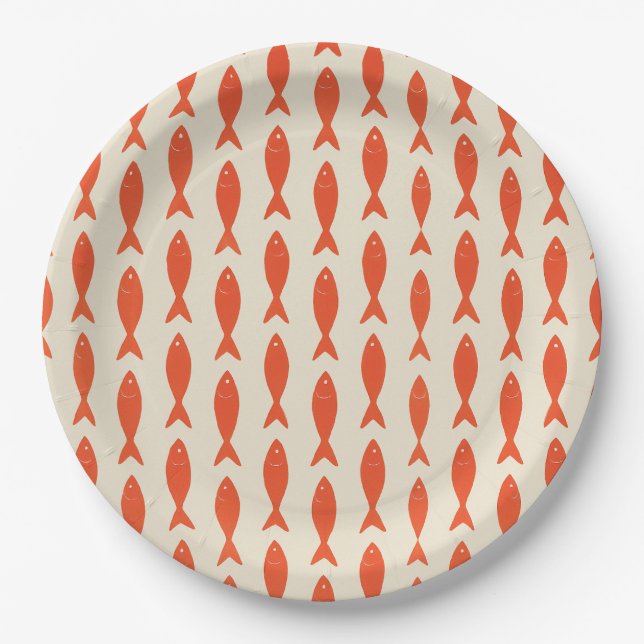 Red Sardines Fish Summer Paper Plates (Front)