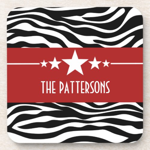 Red Sassy Star Zebra Coaster Set