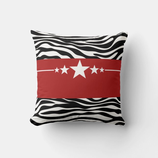 Red Sassy Star Zebra Pillow (Front)