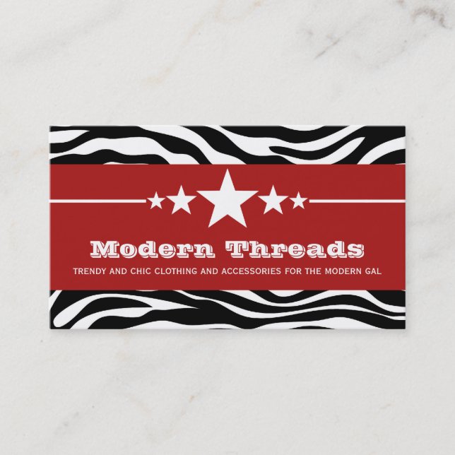 Red Sassy Star Zebra Print Business Card (Front)