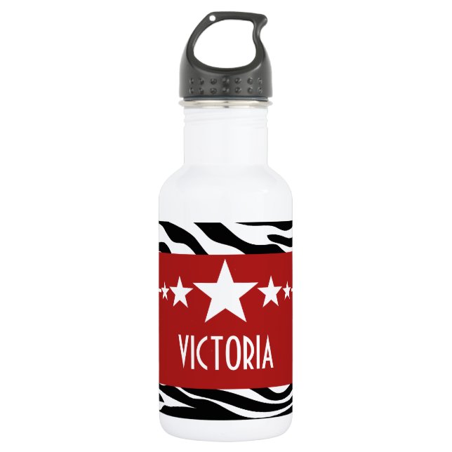 Red Sassy Star Zebra Water Bottle (Front)