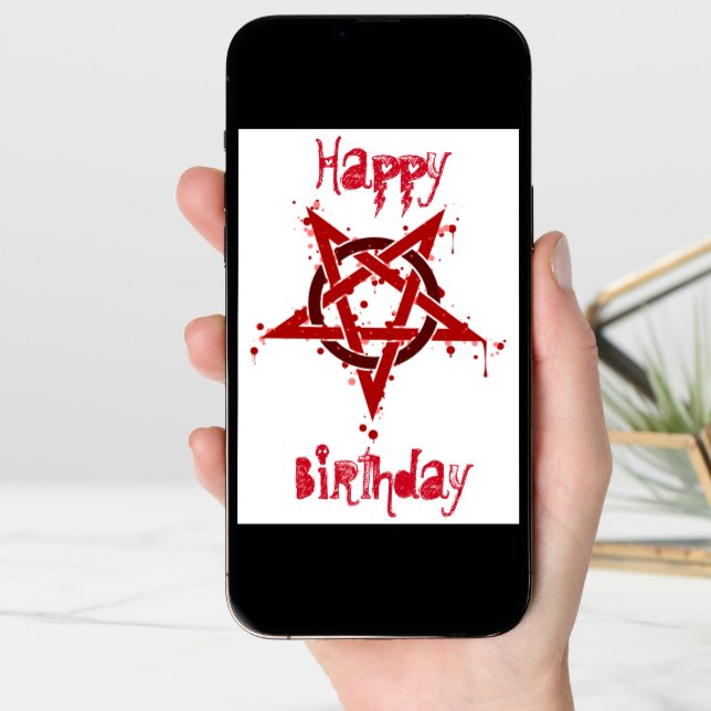 Red Satanic Spotted Pentagram Birthday Card (Front Digital)