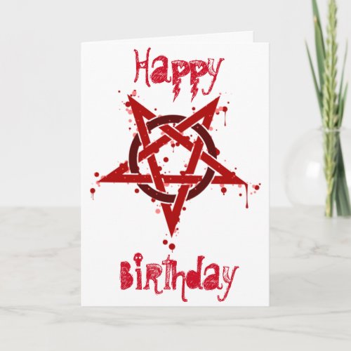 Red Satanic Spotted Pentagram Birthday Card
