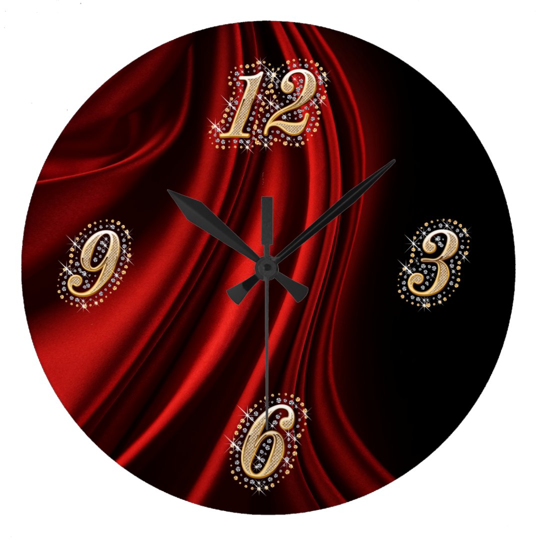 Red Satin Bling Wall Clock Zazzle