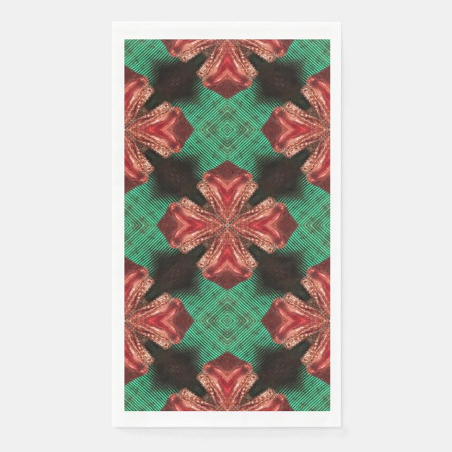 Red Satin Bow Green Crisscross Ribbon Design  Paper Guest Towels (Front)