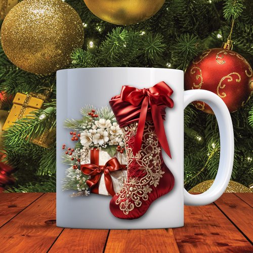 Red Satin Christmas Stocking Holiday Gifts Coffee Mug