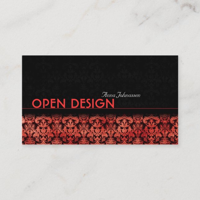 Red Satin Damask • Elegant Business Card (Front)