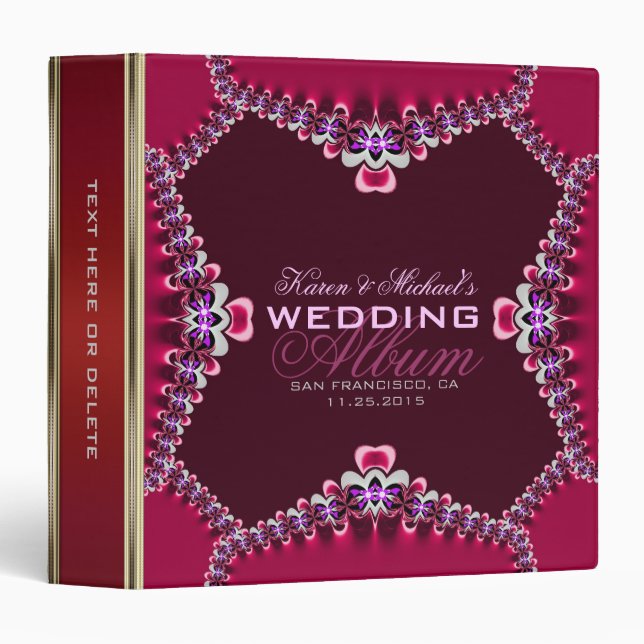Red Satin Fuchsia Lace Wedding Album Binder (Front/Spine)