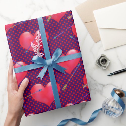 Red Satin Hearts and Arrows Valentine Wrapping Paper