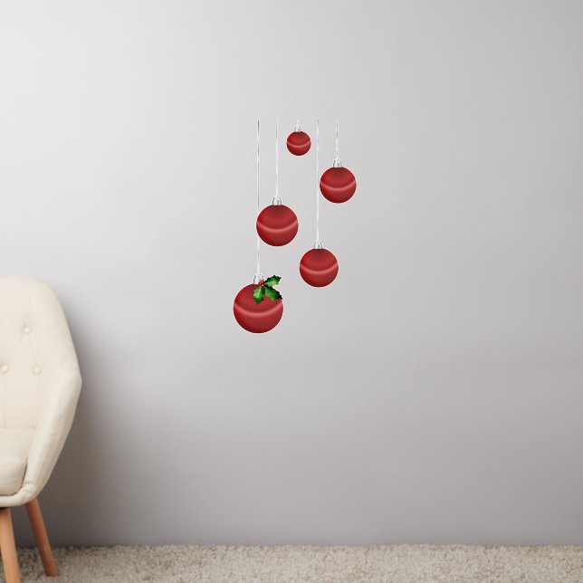 Red Satin Ornaments with Holly Wall Decal (Living Room 2)