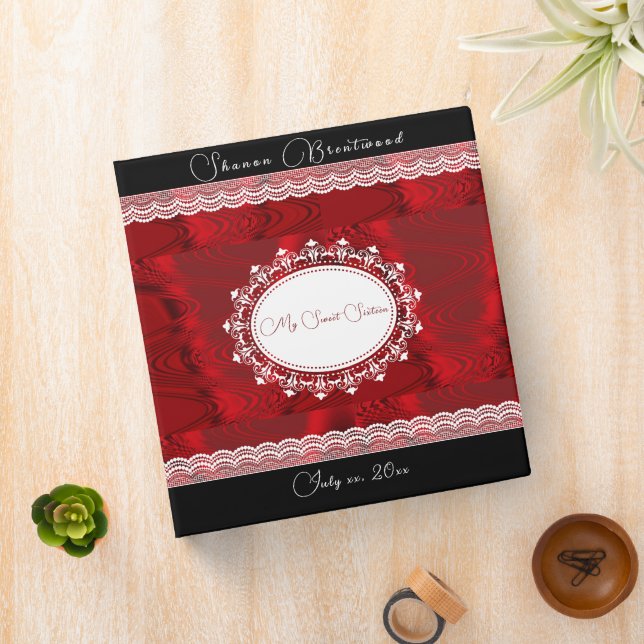 Red Satin Pretty Lace Sweet Sixteen Photo Album  3 Ring Binder (In Situ)