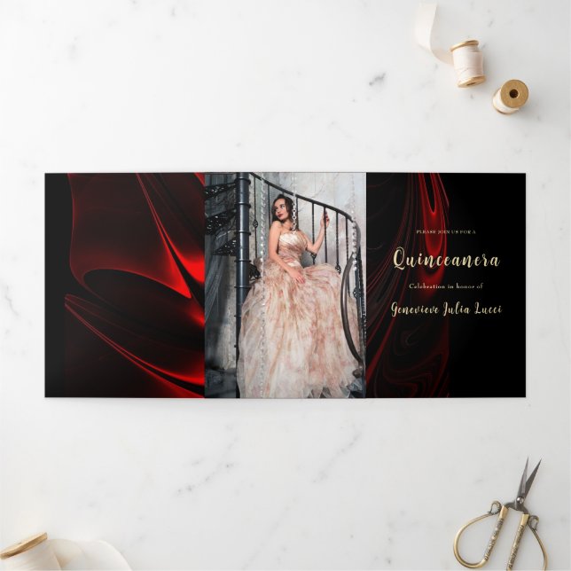 Red Satin Quinceanera Party Invitation (Outside)