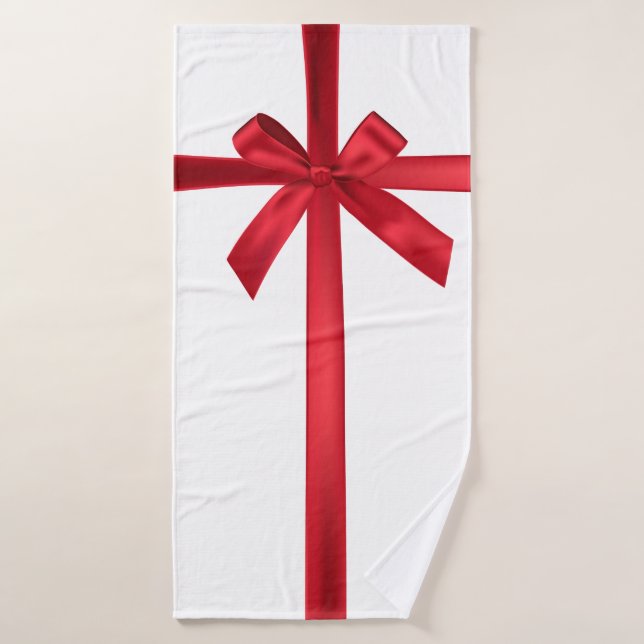 Red Satin Ribbon Bow Christmas Holiday Party Bath Towel Set (Bath Towel)