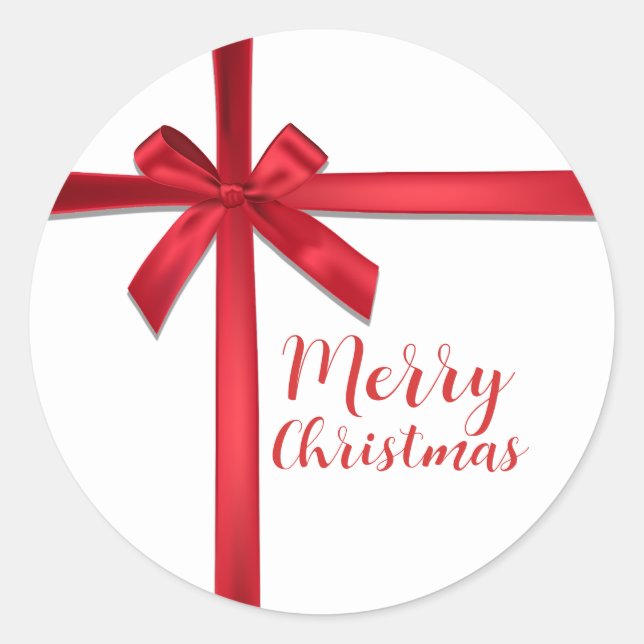 Red Satin Ribbon Bow Christmas Holiday Party Classic Round Sticker (Front)