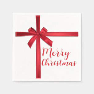 Red Satin Ribbon Bow Christmas Holiday Party Napkins