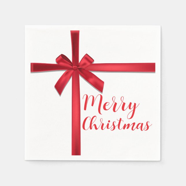 Red Satin Ribbon Bow Christmas Holiday Party Napkins (Front)