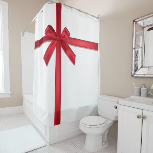 Red Satin Ribbon Bow Christmas Holiday Party Shower Curtain