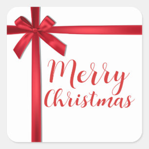 Red Satin Ribbon Bow Christmas Holiday Party Square Sticker