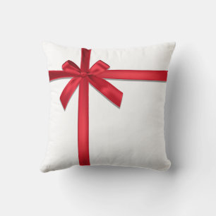 Red Satin Ribbon Bow Christmas Holiday Party Throw Pillow