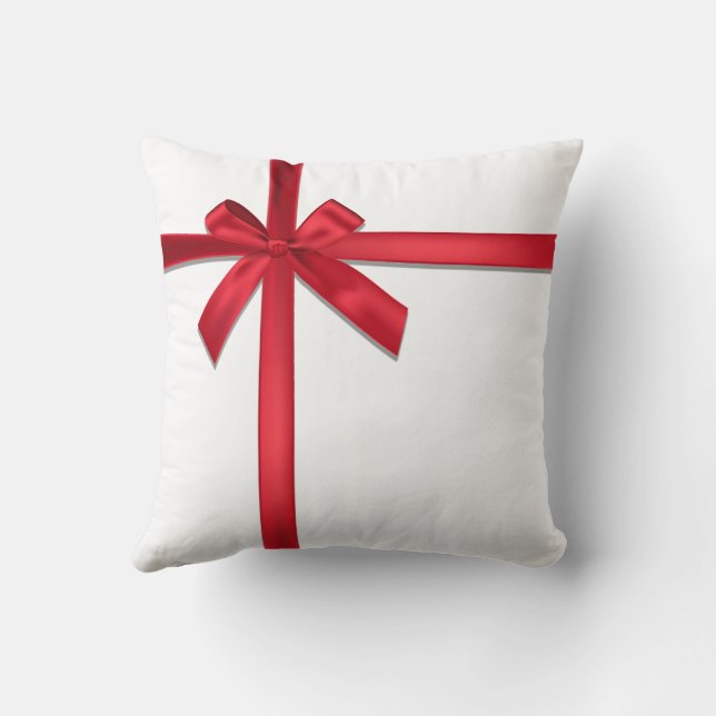 Red Satin Ribbon Bow Christmas Holiday Party Throw Pillow (Back)
