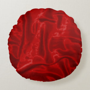 Red Satin-Round Throw Pillow