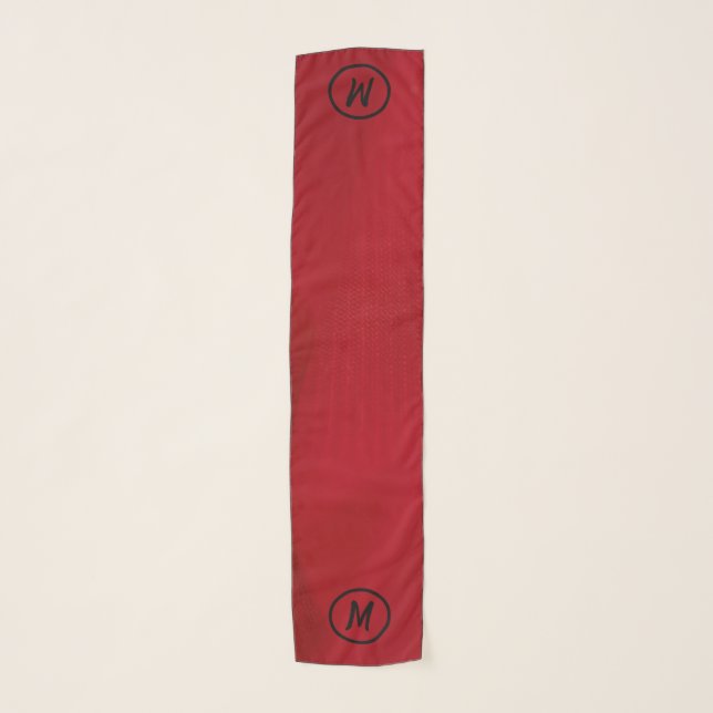 Red Satin Silk Image Design Black Monogram Scarf (Front)